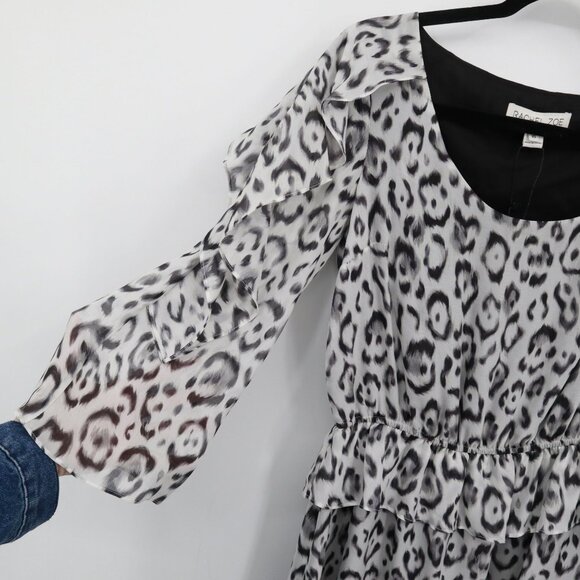 Rachel Zoe Animal Print Silk Dress Womens XS White Trendy Twee Boho Mob Wife NWT - Picture 6 of 16